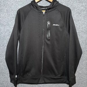 Eddie Bauer Jacket Mens Large Black Full Zip Fleece Lined Hoodie Motion Freedry